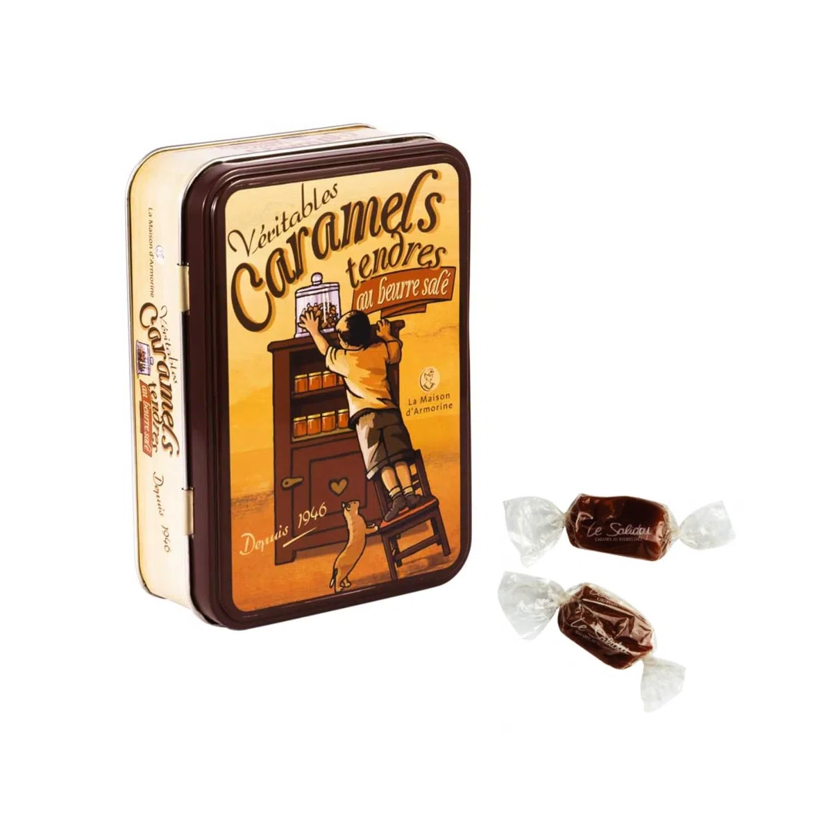La Maison d'Armorine® | Caramelle Burro Salato - 150 Gr | Cofanetto Metallo Stampe Caramelle Burro Francesi