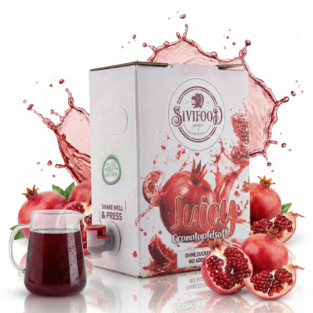 SIVIFOOD Succo di melagrana 3 litri – 100% da concentrato, senza zuccheri aggiunti – Qualità premium – Confezione 3L Bag-in-Box con rubinetto – Succo naturale per ogni giorno senza additivi