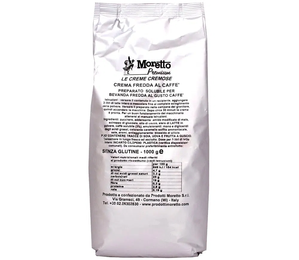 MORETTO preparato in polvere per CREMA FREDDA GUSTO CAFFE’, senza glutine, 3 buste da 1 Kg, per 150 bicchieri