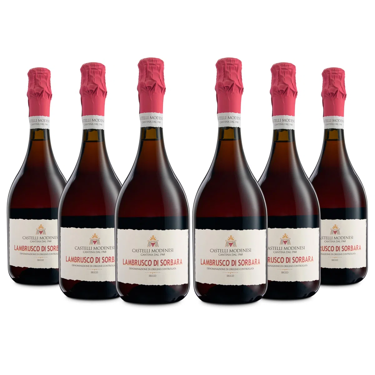 Cantina Castelli Modenesi Lambrusco Di Sorbara Doc, Gusto Fresco, Frizzante Con Retrogusto Di Frutti Rossi, Profumo Fruttato E Intenso, 11 Per Cento Volume, Rosso, 6 Bottiglie Da 750 ml