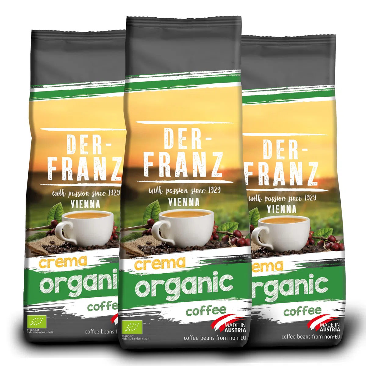 Der-Franz Crema biologico caffè, chicchi interi, 3 x 500 g
