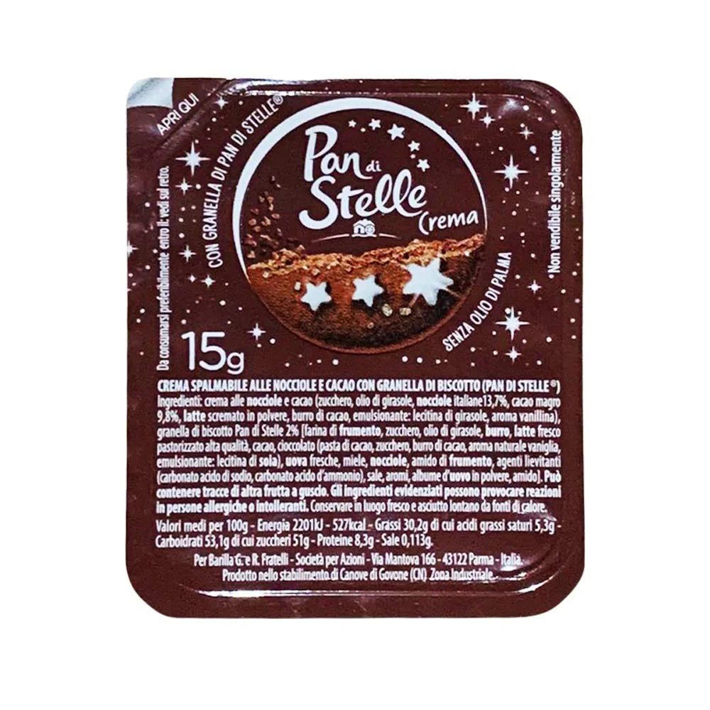 Pan di Stelle - 126 monoporzione di Crema Spalmabile alle Nocciole e Cacao con Granella di Biscotto da 15gr