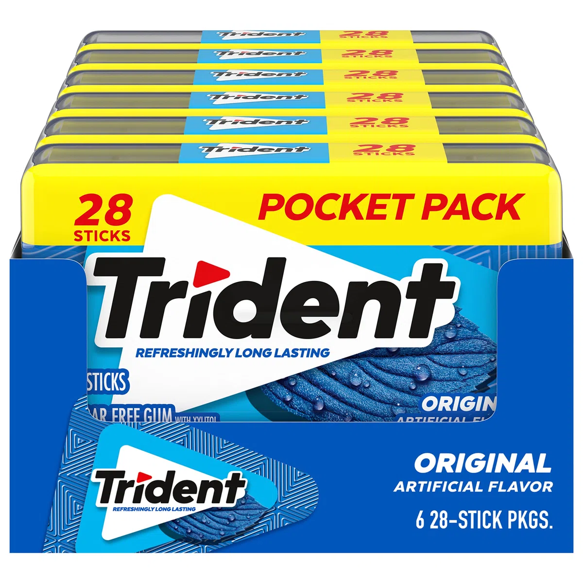 Trident Original Flavor - Gomme da masticare senza zucchero, 6 buste da 28 pezzi (168 pezzi totali)