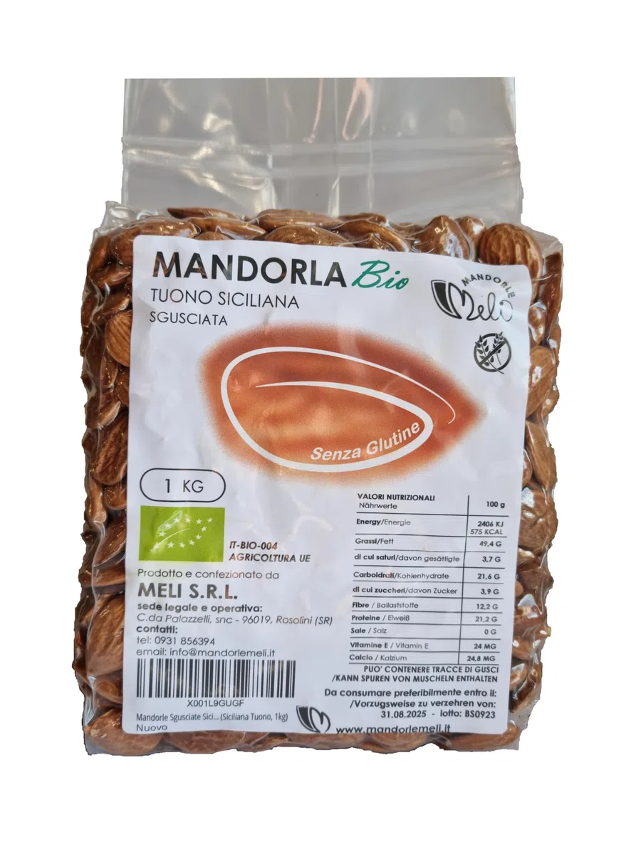 Mandorle Sgusciate Siciliane Bio - Frutta Secca Fonte di Vitamine e Fibre - Senza Glutine (Siciliana Tuono, 1kg)