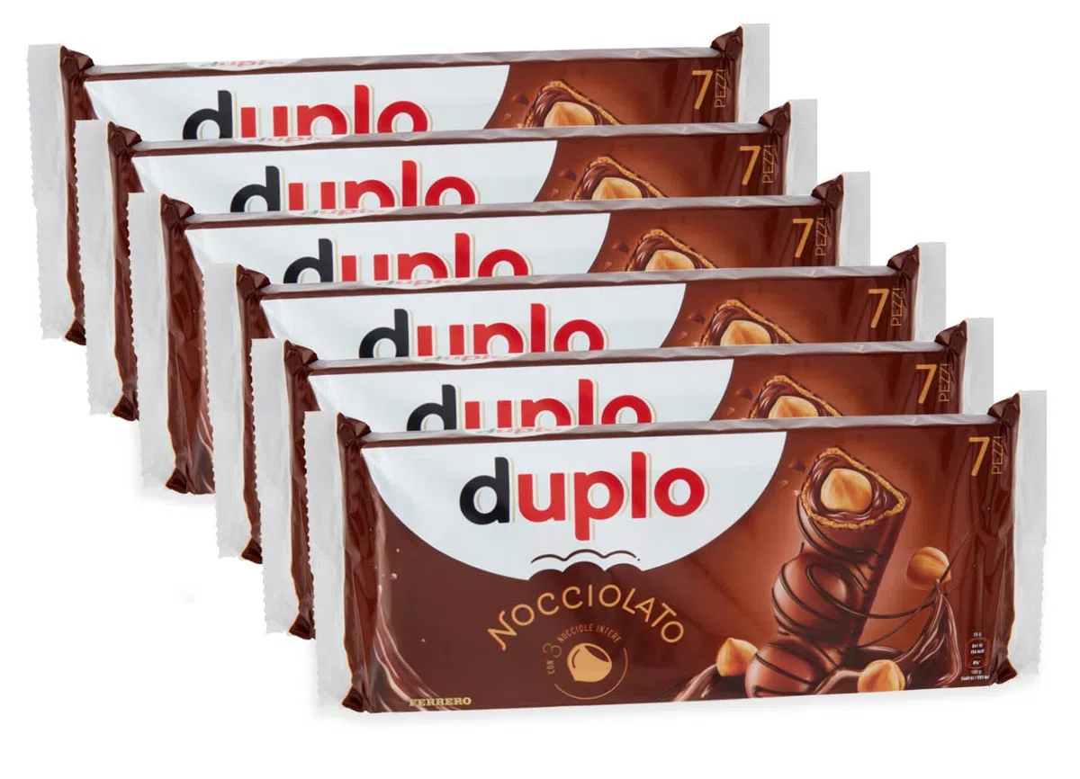 6X Ferrero Duplo Nocciolato Wafer Ricoperto di Cioccolato al Latte con 3 Nocciole Intere 182g [6 Confezioni]
